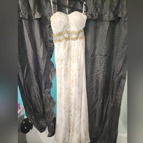 Strapless White Dress with Gold Accents - Picture 6 of 6